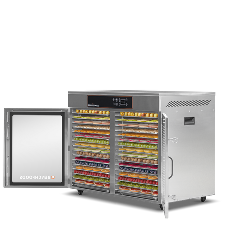 Benchfoods 2 Zone Horizontal 32 Tray commercial dehydrator loaded with dried fruit